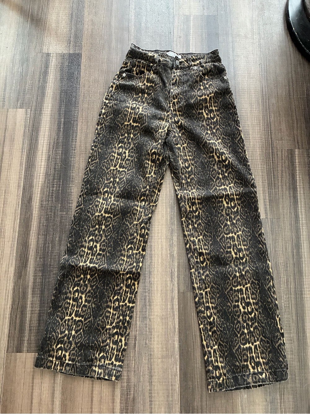 Leopard Print Straight-Leg Jeans in Black and Tan